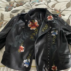 Faux leather floral Moto jacket, never worn! 2XL, fits a size 16.